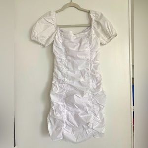 Rumor ruched superdown dress in white, size S